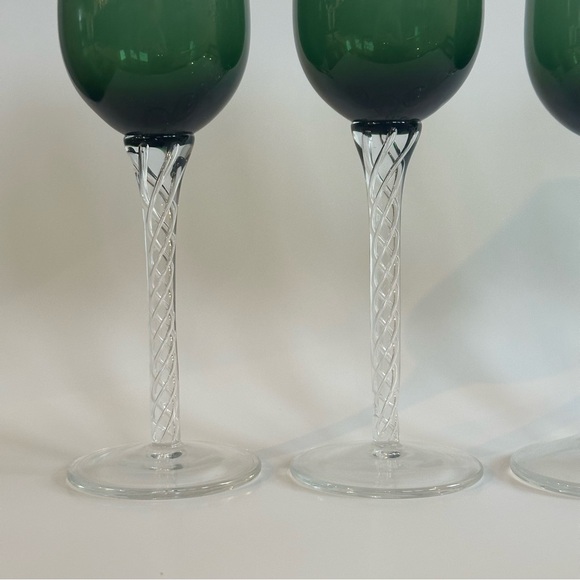 Vintage Artland GREEN BRAID, Set of 3 Fluted Champagne Glasses, 10” Handblown - Picture 2 of 8
